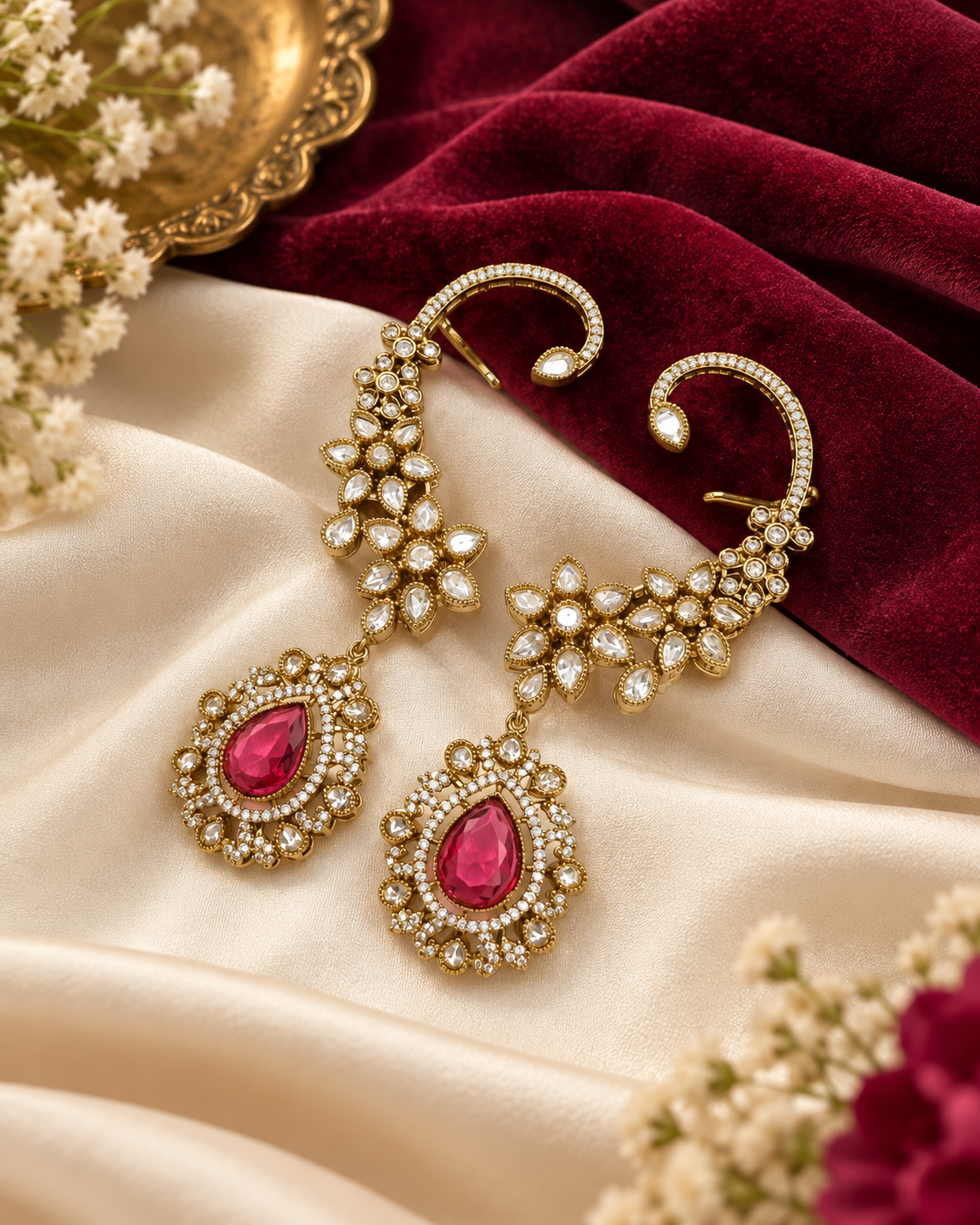 Floral Vine Medallion Ear Cuffs